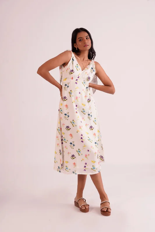 V-neck Floral Women's White midi Dress