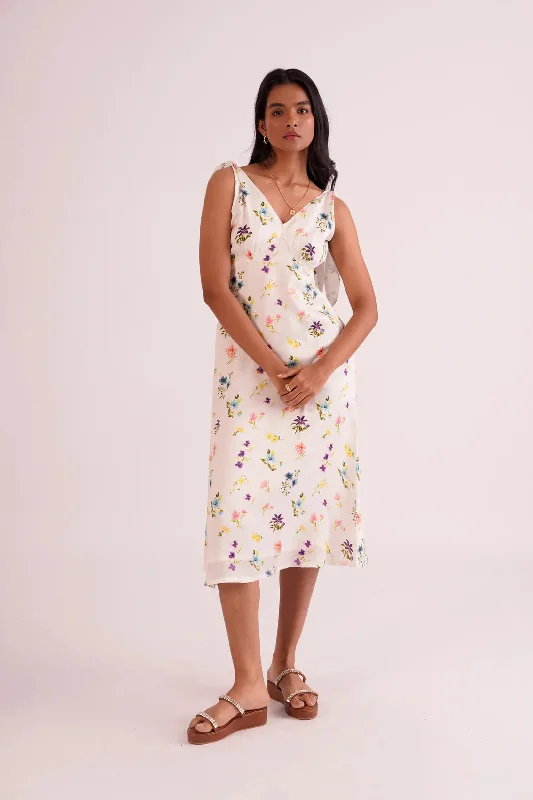 V-neck Floral Women's White midi Dress