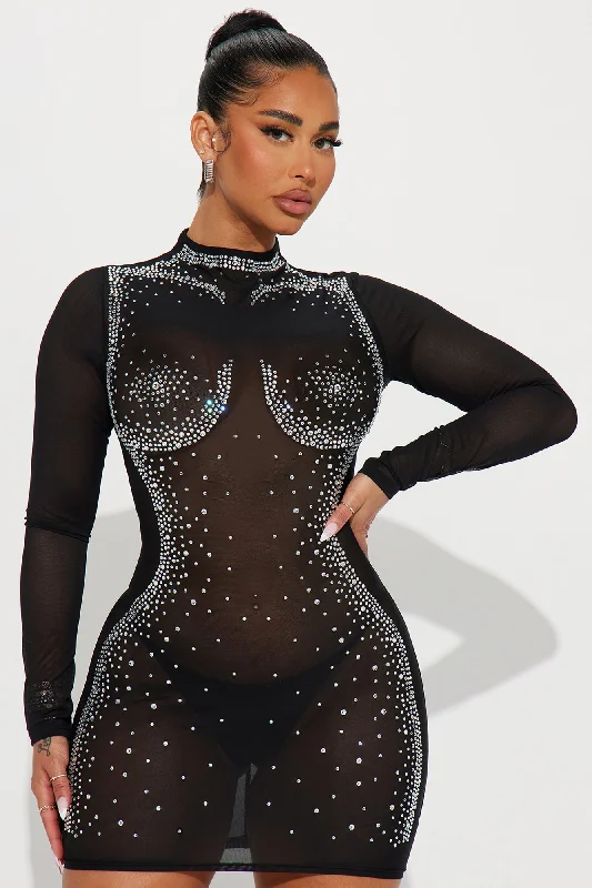 Aaliyah Embellished Mini Dress - Black