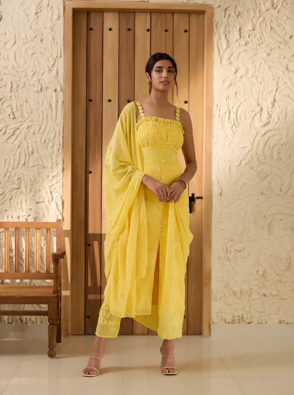 Aarya Yellow Embroidered Georgette Kurta Set