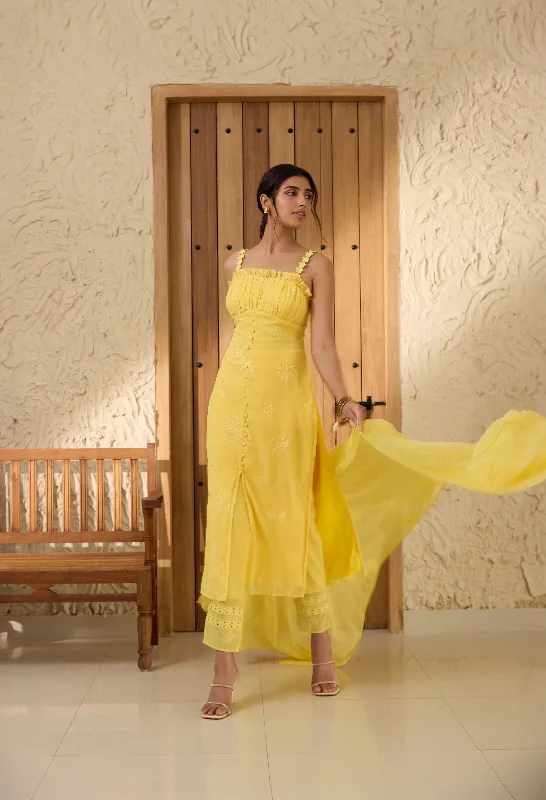 Aarya Yellow Embroidered Georgette Kurta Set