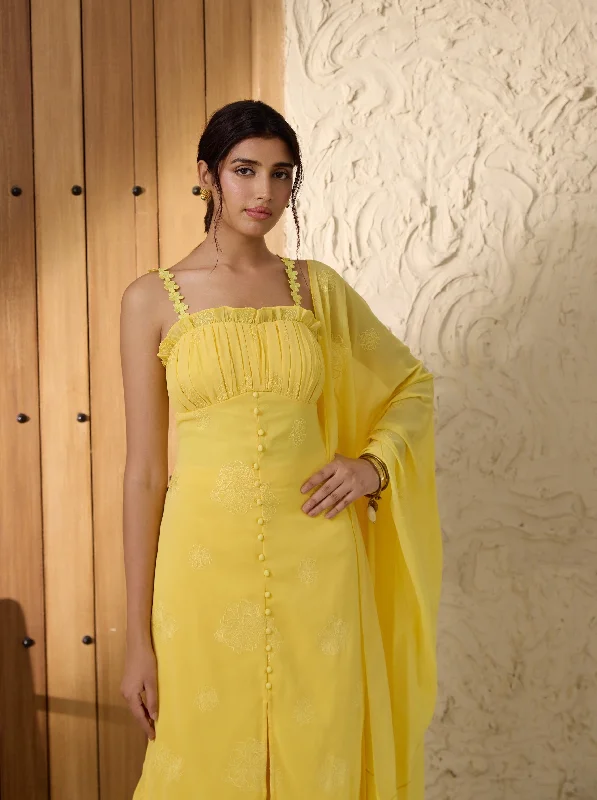 Aarya Yellow Embroidered Georgette Kurta Set