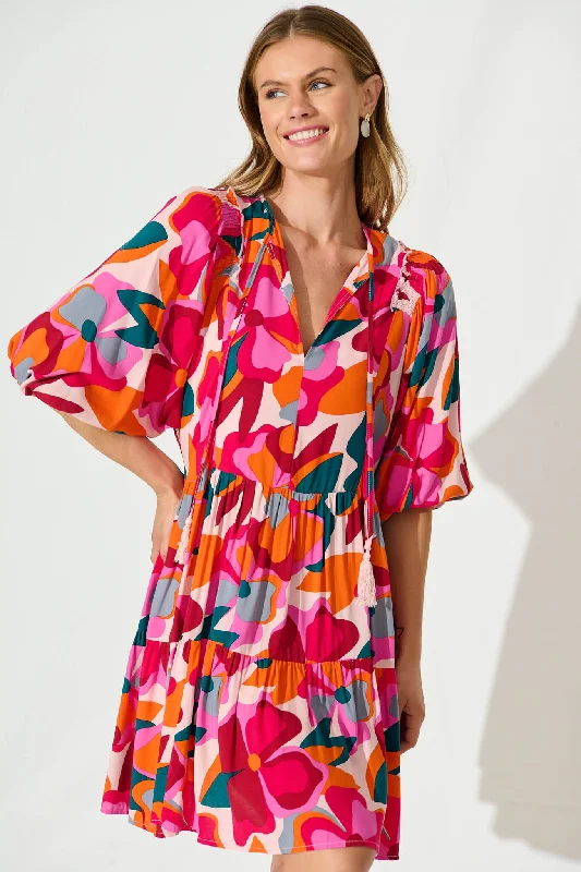 All Day Smock Dress In Bright Multi Floral Print