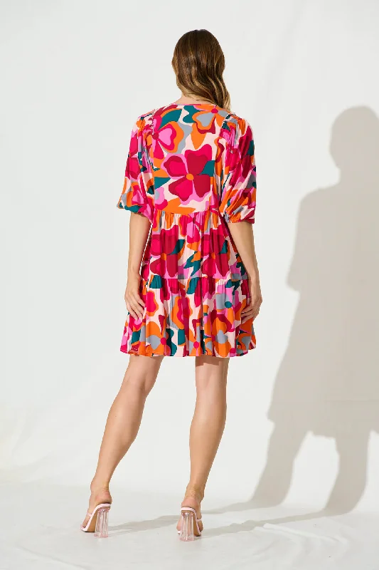 All Day Smock Dress In Bright Multi Floral Print