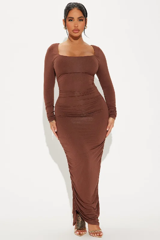 All Ruched Up Maxi Dress - Brown