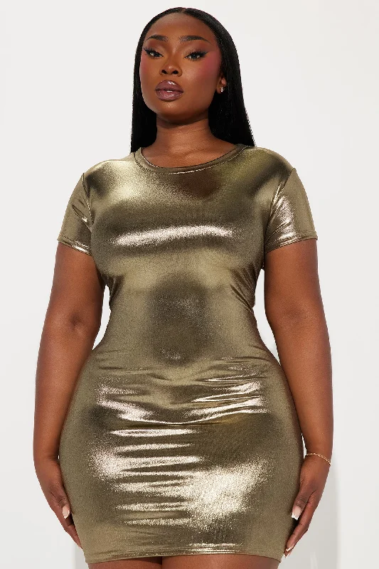 Amaya Metallic T-Shirt Mini Dress - Gold