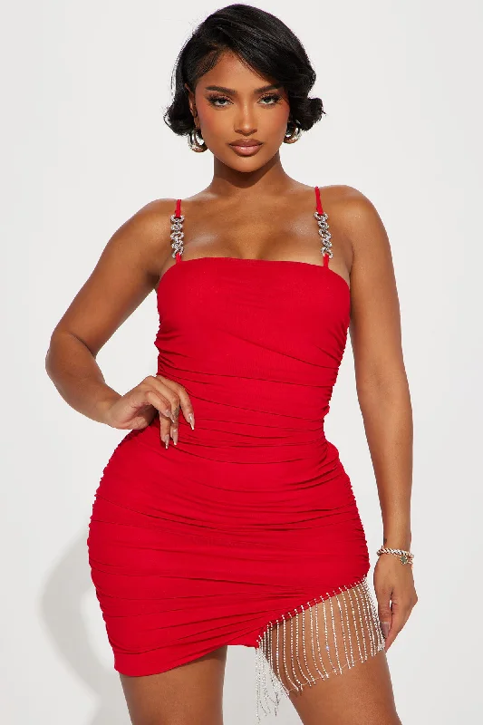 Amber Mesh Mini Dress - Red