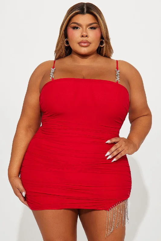 Amber Mesh Mini Dress - Red