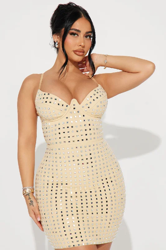 Anais Embellished Mini Dress - Nude