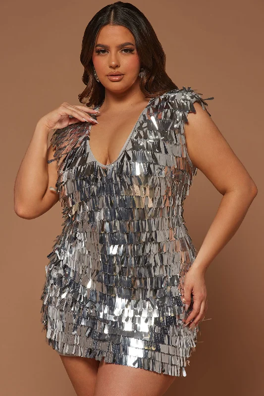 Aneesha Paillette Mini Dress - Silver