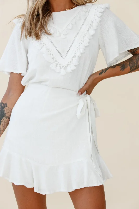 Angelique Tassel Bust Wrap Bottom Dress White