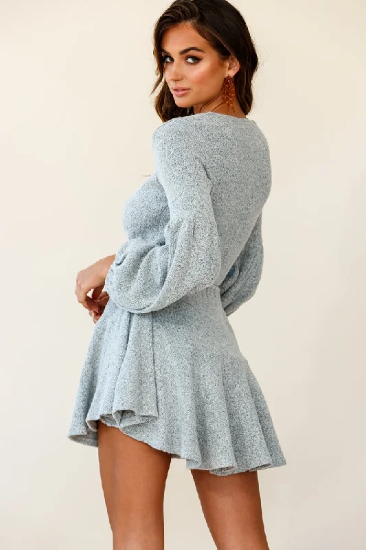 Annalise Long Sleeve Drawstring Knit Dress Grey