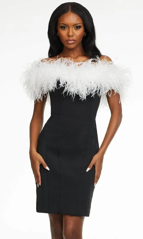 Ashley Lauren - Feather-Trimmed Cocktail Dress 4490 - 1 pc White/Black In Size 12 Available