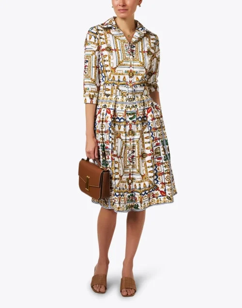 Audrey White Multi Print Stretch Cotton Dress