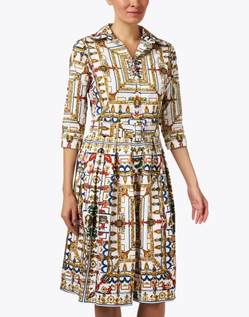 Audrey White Multi Print Stretch Cotton Dress