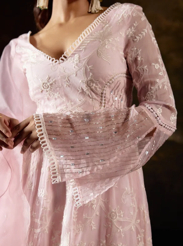 Fazeen Baby Pink Embroidered Organza Anarkali Kurta Set