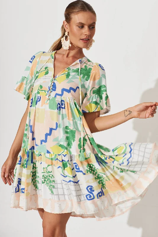 Barcelona Smock Dress In Multi Mediterranean Garden Print