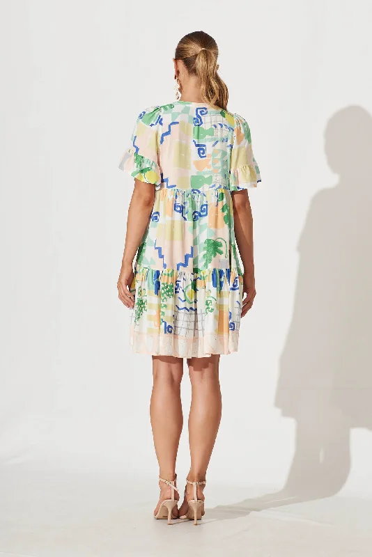 Barcelona Smock Dress In Multi Mediterranean Garden Print