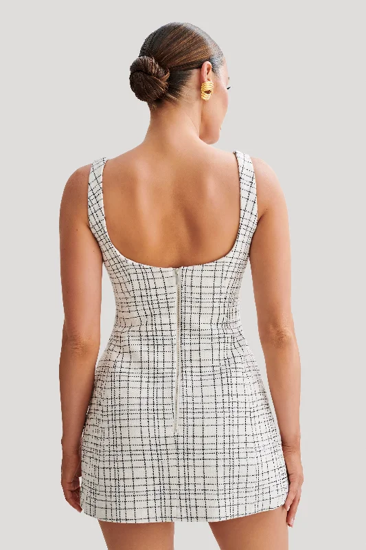 Beth Tweed Mini Dress - White Check