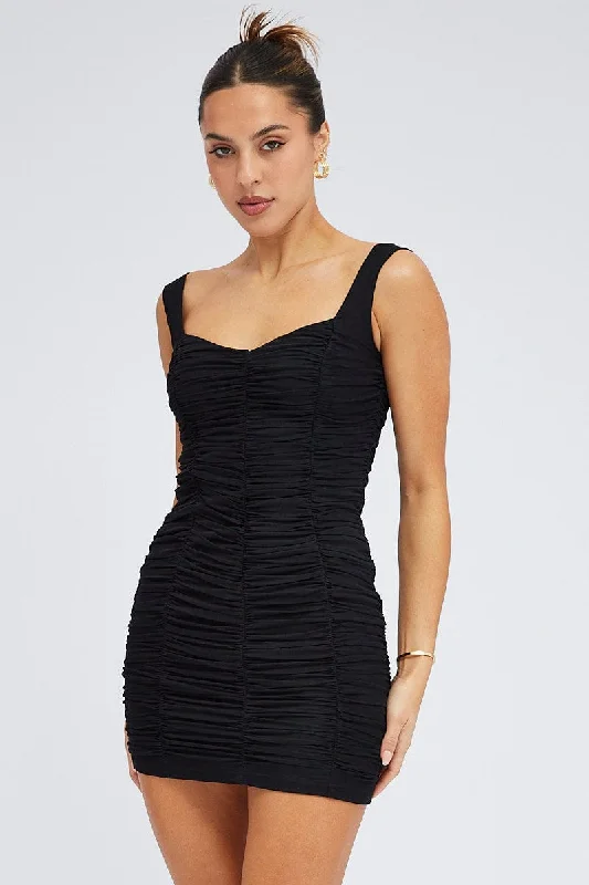 Black Bodycon Dress Sleeveless Ruched