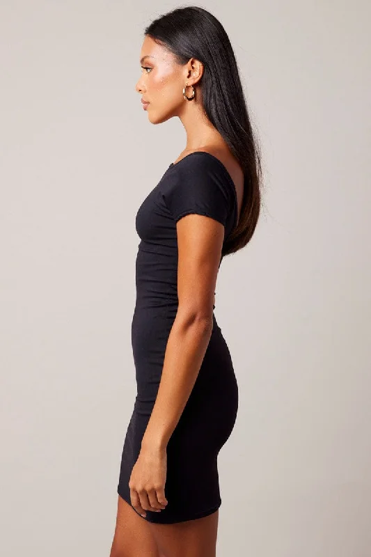 Black Dress Short Sleeve Open Back Supersoft