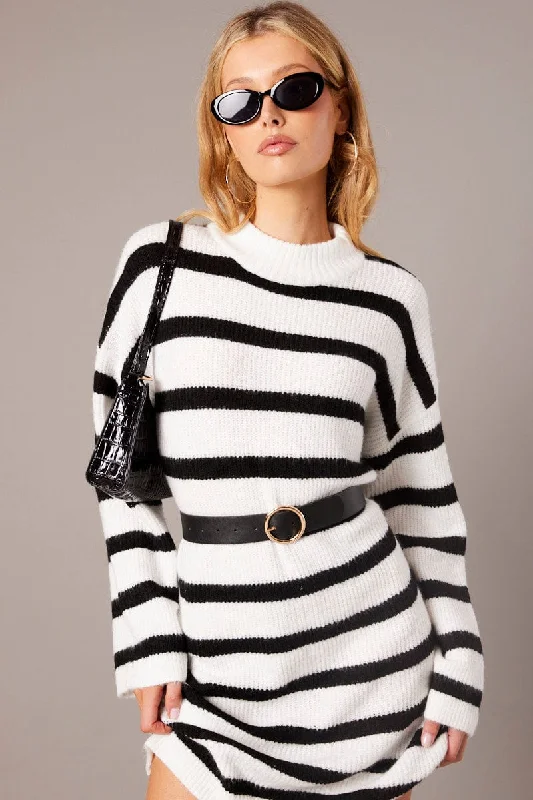 Black Stripe Knit Jumper Dress Mini