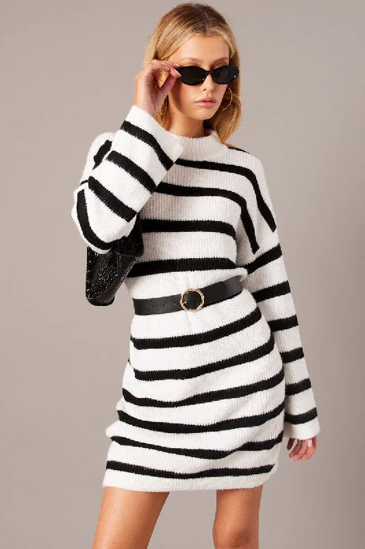 Black Stripe Knit Jumper Dress Mini