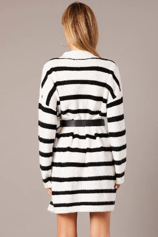 Black Stripe Knit Jumper Dress Mini