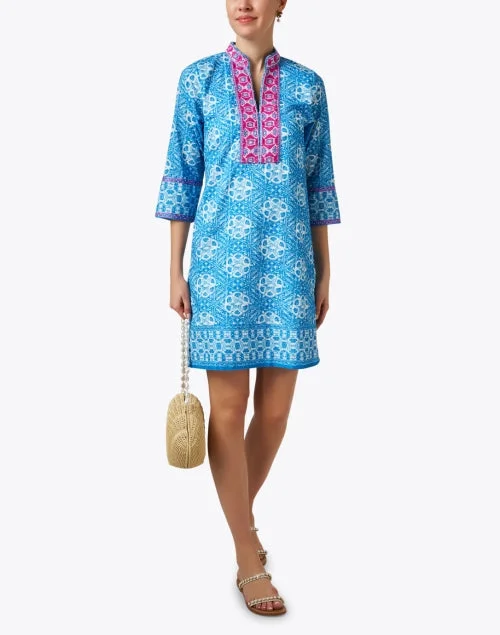 Blue and Pink Print Tunic Dress