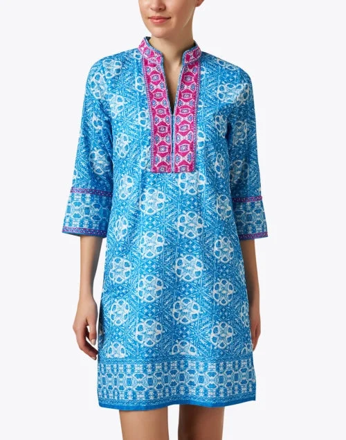 Blue and Pink Print Tunic Dress