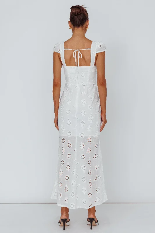 Bohemian Sun Cap Sleeve Eyelet Midi Dress White