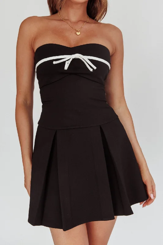 Camelia Box Pleat Bow Mini Dress Black