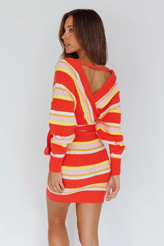 Cameo Batwing Knit Dress Striped Pink