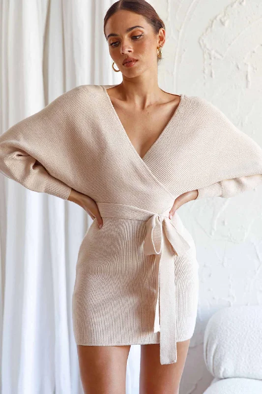 Cameo Long Batwing Knit Dress Nude