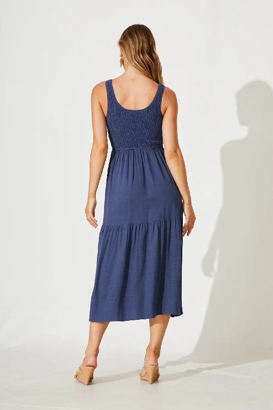 Caribbean Midi Dress In Navy Linen