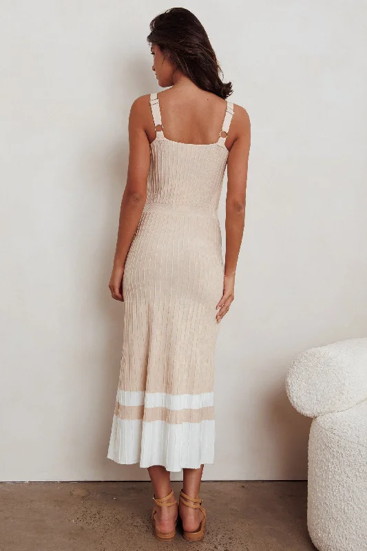 Cayla Contrast Ribbed Knit Maxi Dress Sand