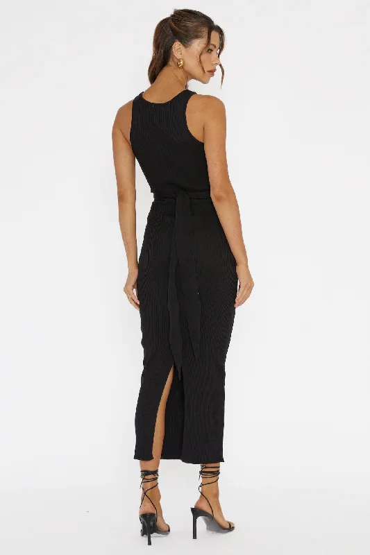 Charmed Me Ribbed Knit Midi Dress Black