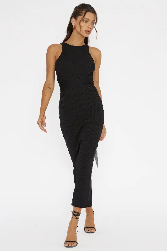 Charmed Me Ribbed Knit Midi Dress Black