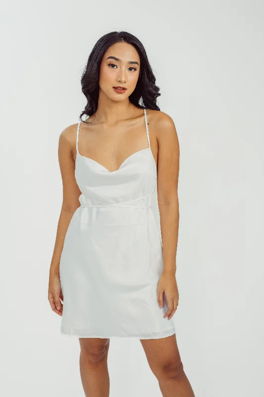 Cheeni White Silk Sleeveless Sexy Open Back Mini Dress with Long Strap