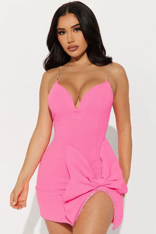 Classy And Cute Mini Dress - Hot Pink