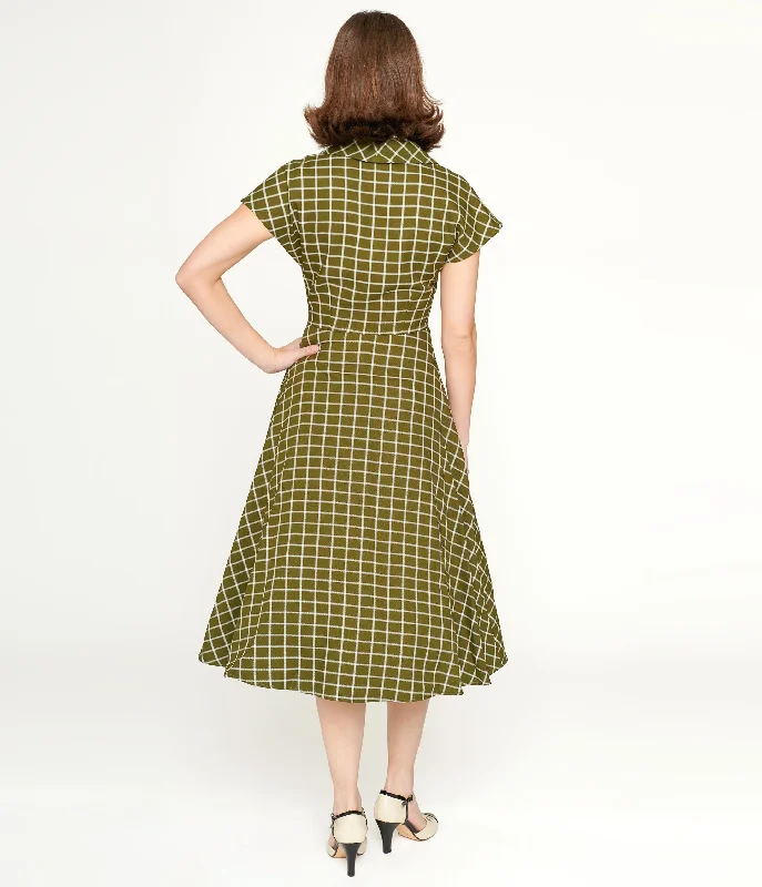 Collectif Green & White Checked Liza Acres Swing Dress