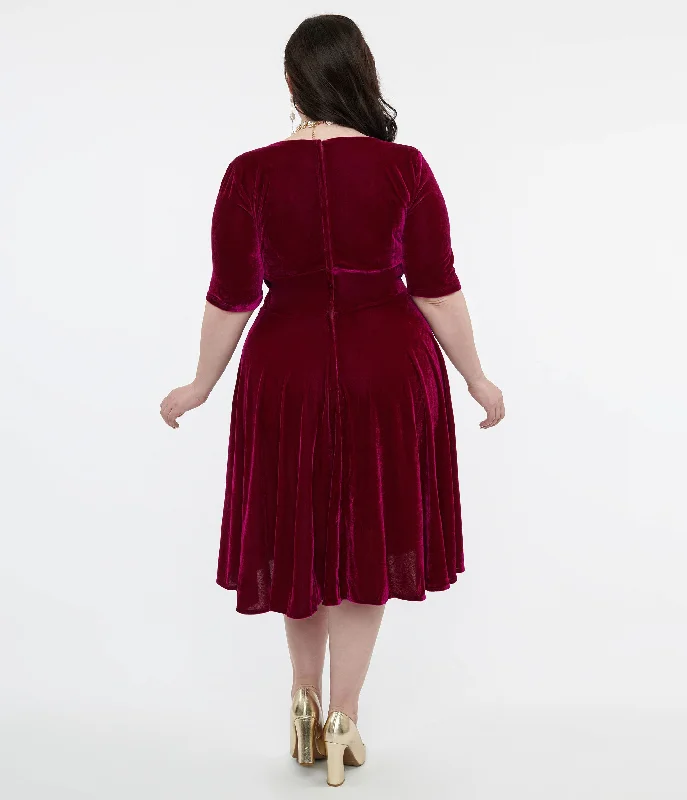 Collectif Plus Size Plum Velvet Trixie Flare Dress