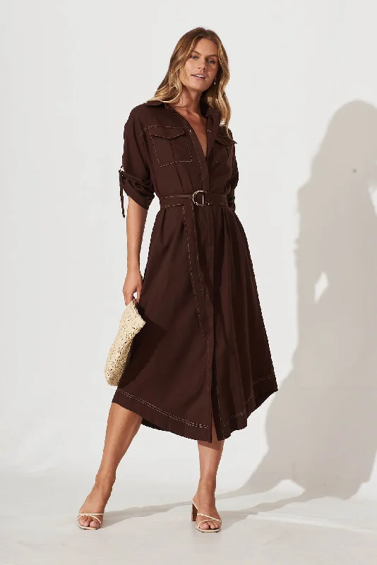 Copeland Midi Shirt Dress In Chocolate