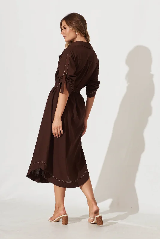 Copeland Midi Shirt Dress In Chocolate