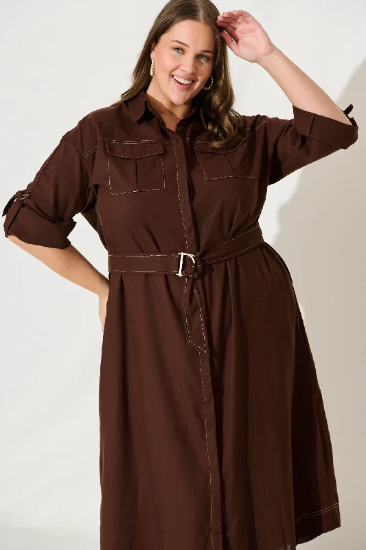 Copeland Midi Shirt Dress In Chocolate