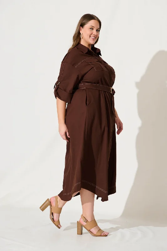 Copeland Midi Shirt Dress In Chocolate