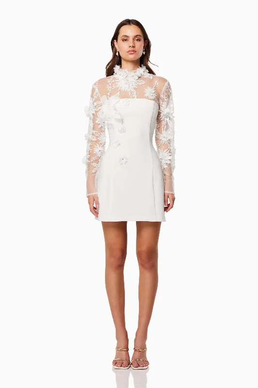 Damaris 3D Beade Mesh Mini Dress In White