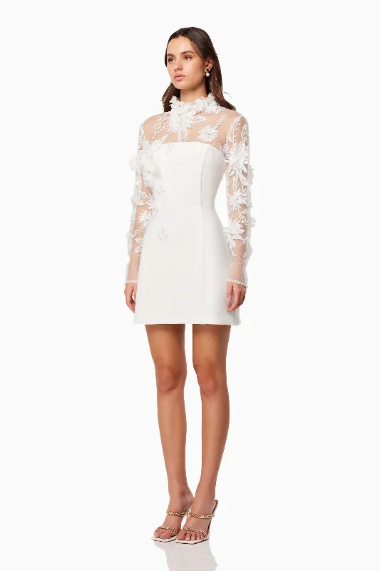 Damaris 3D Beade Mesh Mini Dress In White