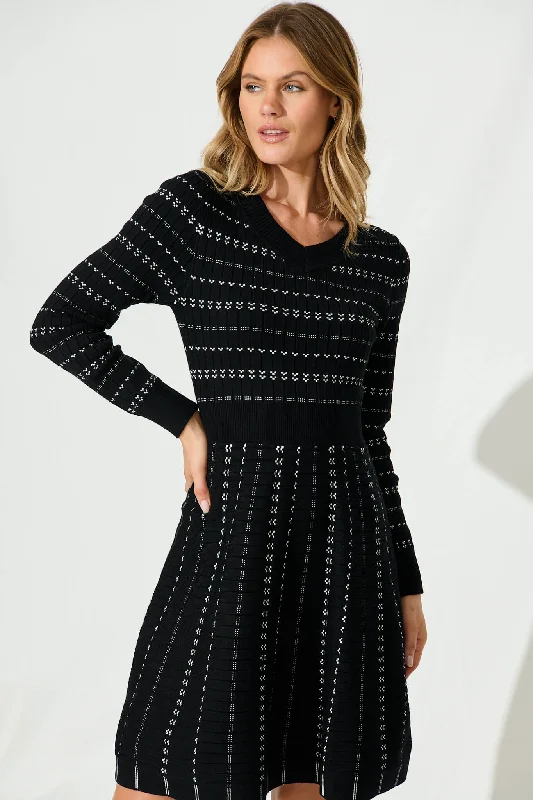 Damsel Knit Dress In Black With White Stripe