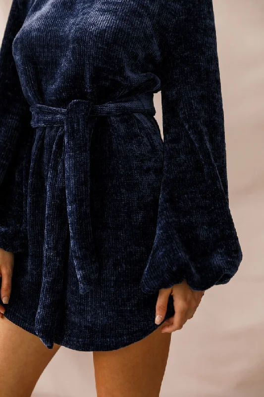 Diva Velvet Yarn Knit Dress Navy